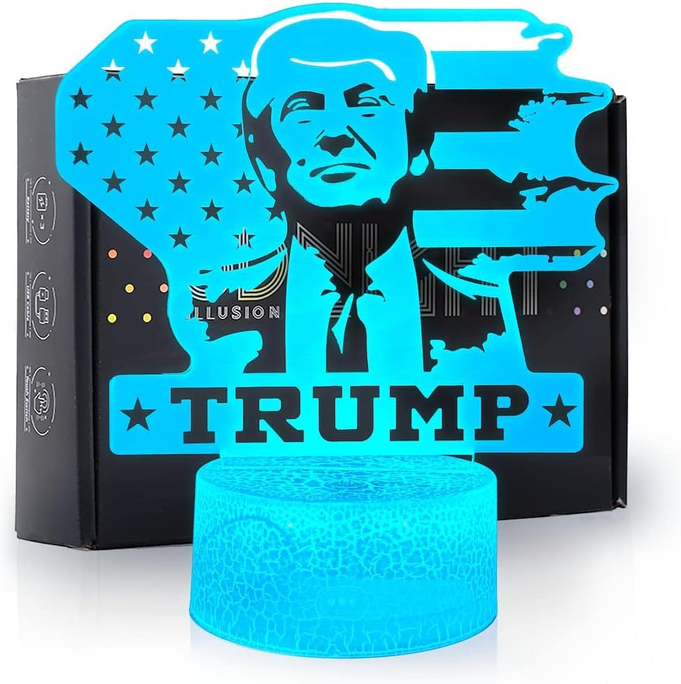 3D LED Night Light Trump 2024 Flat Acrylic Illusion Lighting Lamp with 7 Colors and Touch Sensor, Trump Fan Nightlight Gift, Trump Fight!