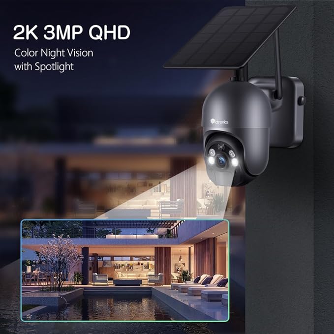 Ctronics 3MP Solar Security Camera Wireless Outdoor WiFi, PTZ Surveillacne - Image 2