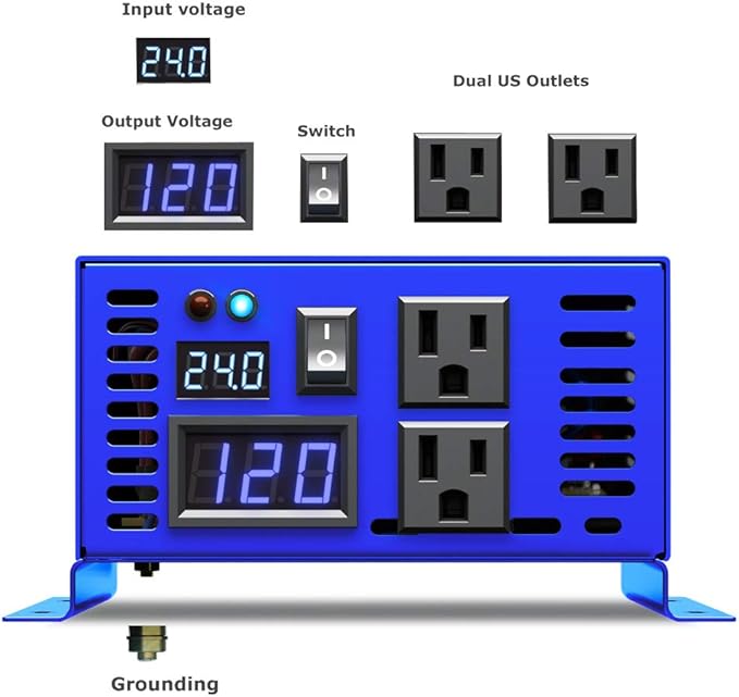 XYZ INVT 800 Watt Pure Sine Wave Inverter 24V DC to 110V 120V AC, 800W Power - Image 3