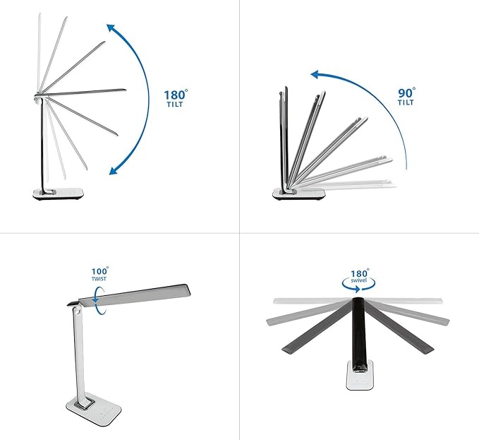 Turcom LED Desk Lamp With USB Charging Port Dimmable Touch Controls w/Color - Image 7