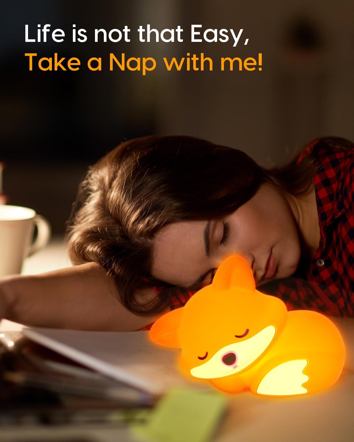 Amaredom Fox Night Light, Cute Fox Lamp, Silicone Dimmable Nursery Nightlight, Rechargeable LED Bedside Lamp with 20 Minutes Timer & Tap Control for Bedrooms, Living Room