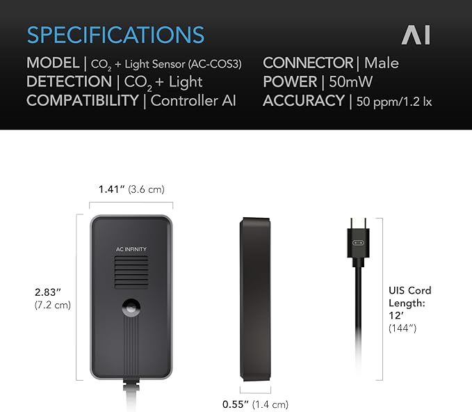 AC Infinity CO2 + Light Sensor, Exclusively Assists Controller AI+ Dynamically - Image 5