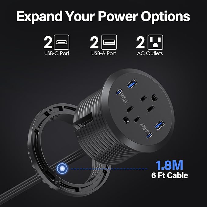 3 inch Desktop Power Grommet USB C, 65W Fast Charging Station, Furniture - Image 4