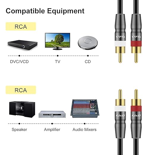 J&D RCA Cable, 2 RCA Male to Male Stereo Audio Cable, Heavy Duty, Compatible - Image 3