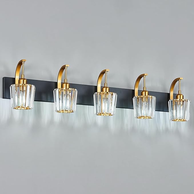 FDPBY Modern Bathroom Vanity Light, 5-Light Black Gold Wall Sconce - Image 8