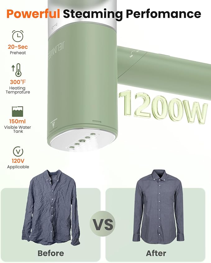 Handheld Steamer for Clothes, 1200W Foldable Travel Steamer, 20 Sec Preheat - Image 2