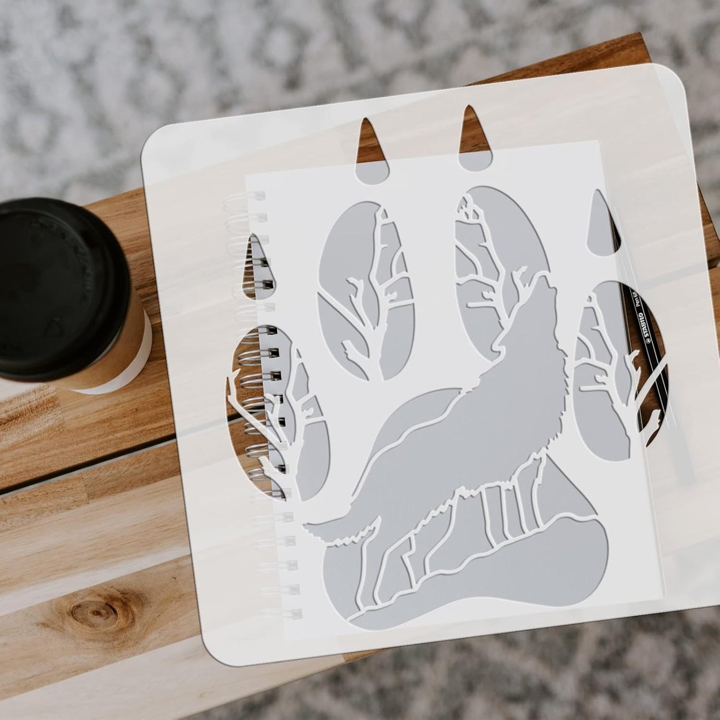 FINGERINSPIRE Wolf Paw Stencils 11.8x11.8inch Reusable Wolf Howl Drawing Stencils Wolves Stencil for DIY Craft Animal Foot Print Stencil for Painting on Wood, Floor, Furniture, Wall and Paper