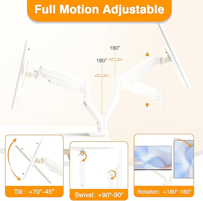 XEVKZO Dual Monitor Arms, Gas Spring Monitor Arms - Image 3