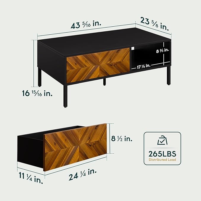 Bme Vivian Coffee Table, Solid Acacia Wood Living Room Center Table, Rustic - Image 2