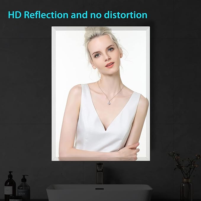 30x30 Inch Bathroom Mirror Frameless Beveled Edge Rectangle Wall Mirror - Image 2
