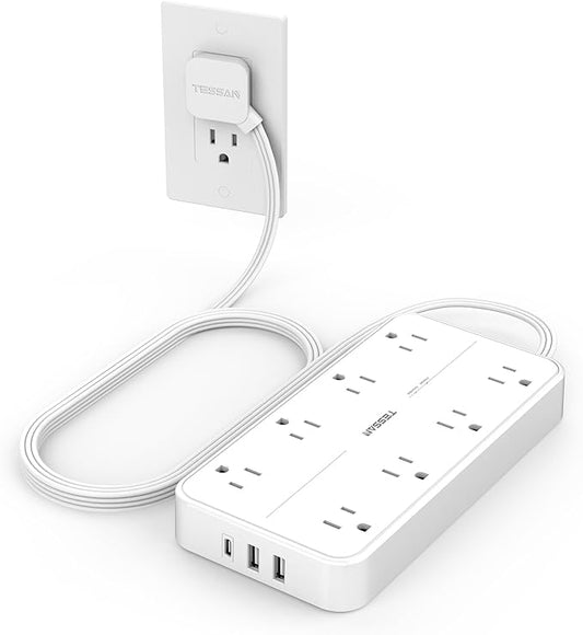 Power Strip with Surge Protection, TESSAN Flat Plug Extension Cord with 8 by TESSAN