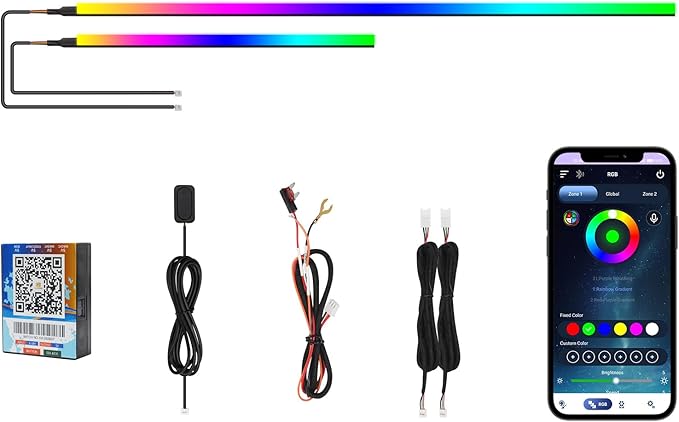 2026 Upgraded Acrylic Interior Car LED Strip Light Dual-Zone Wireless App by AMKI