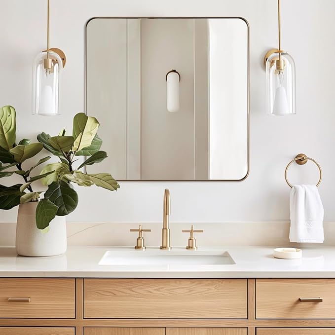 ANDY STAR Square Wall Mirror for Bathroom, 24”x24” Brushed Gold Bathroom Mirror by ANDYSTAR