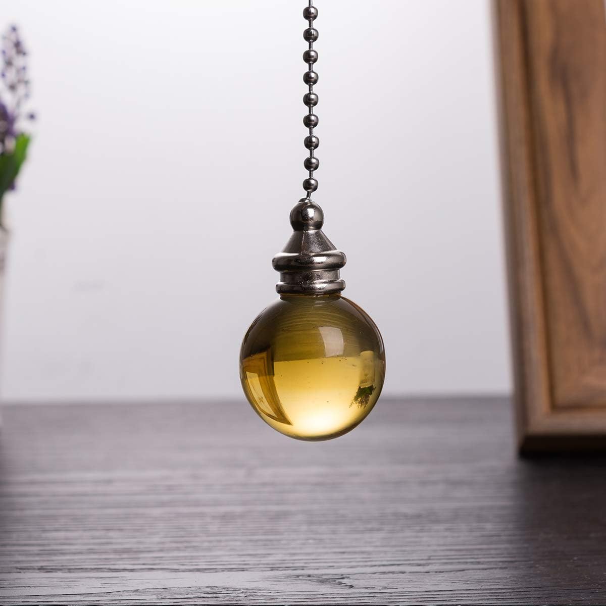 Ceiling Fan Pull Chain, 2pcs 30mm Diameter Yellow Crystal Ball Fan Pull Chain, 20 Inches Fan Pulls Set with Connector Ceiling Fan Pull Chain Ornaments Lighting Accessories