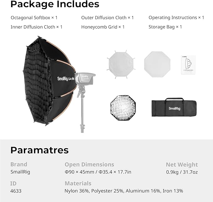 SmallRig 35"/90cm Softbox LA-O90 Quick Release Octagon Soft Box - Image 7