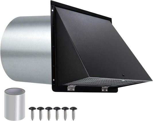 6 Inch Hooded Wall Vent with Screen and Damper, 6 Inch Wall Exhaust Vent Cover