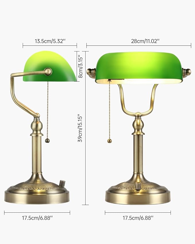 Newrays Green Glass Bankers Desk Lamp, Stepless Dimmable Table Lamp Plug in - Image 4