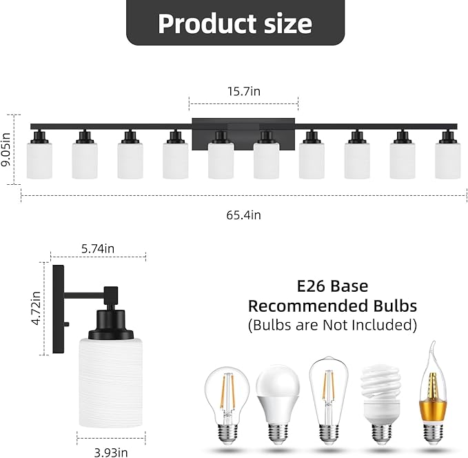 DIKAIDA 10 Light Bathroom Vanity Lights Over Mirror, 65.4 inch Black Vanity - Image 3