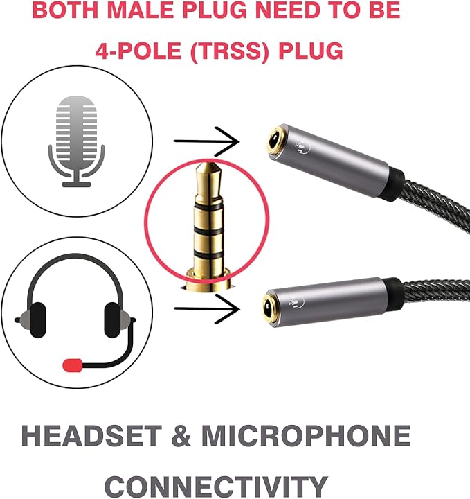 DUKABEL Long Headphone Splitter Shielded 4-Pole TRRS 3.5 Y Splitter Cable 2-Way - Image 3