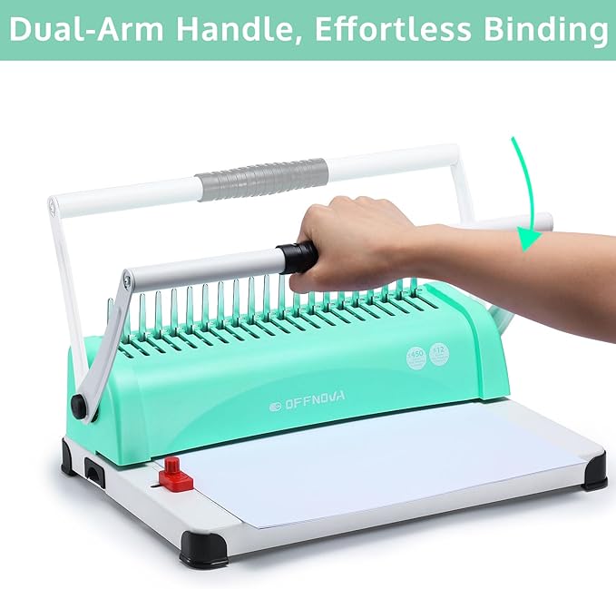 OFFNOVA Binding Machine, 21-Hole 450 Sheets Paper Comb Binding Machine - Image 2