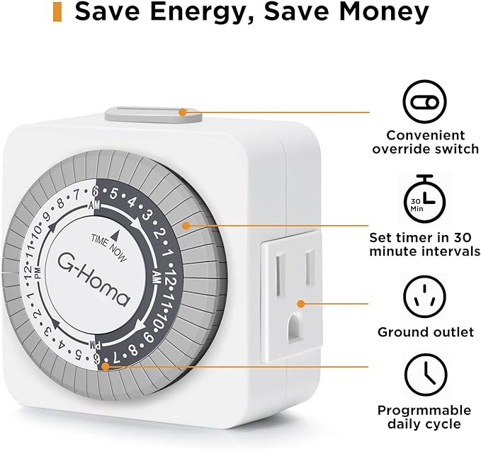 G-Homa Timers for Electrical Outlets, 24 Hour Indoor Plug-in Mechanical Timer - Image 2