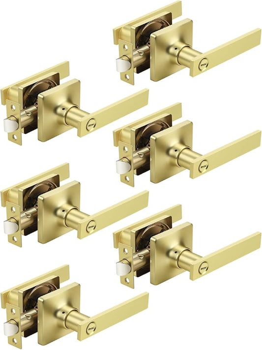 Mengico 6 Pack Gold Privacy Lever Door Handle Interior by Mengico