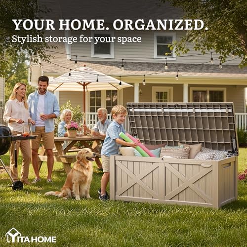 yitahome 150 gallon large deck box with x-shaped, close-up detail