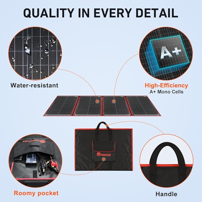 DOKIO 200W Portable Foldable Solar Panel Kit, - Image 4
