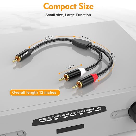 HOSONGIN RCA Y Splitter Cable, 1 Male to 2 Male Audio Cables, 12 Inch, 24K - Image 7
