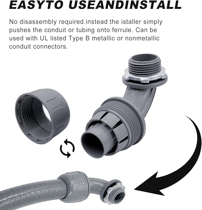Wocloer 3/4 inch Liquid Tight Connector PVC Flexible Conduit Connector Kit - Image 6