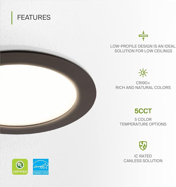 ASD 1 Pack LED Recessed Lighting 6 Inch 15W, 5 CCT 2700K-5000K CRI90+, IC Rated - Image 3