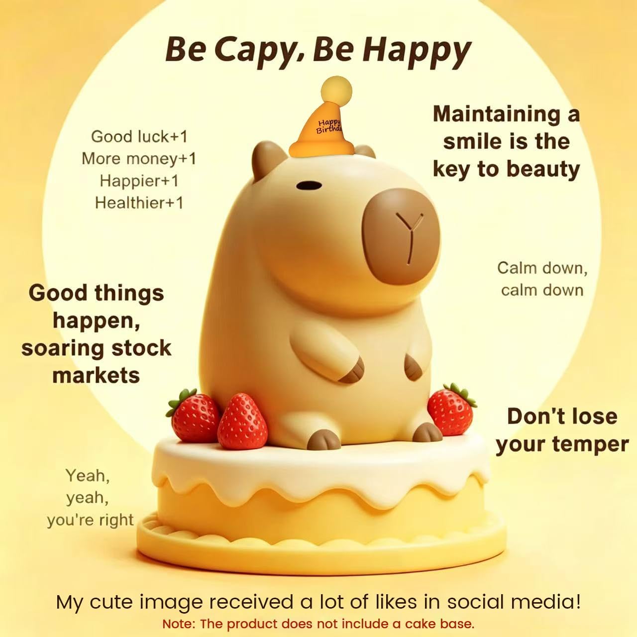 YR YRHH-PET Capybara Birthday Gifts Night Light, Squishy Cute Lamp, Fun Toy | Happy Birthday Hat Decorations, Rechargeable Dimmable Silicone Bedside Lamp, Kids Animal LED Touch Nightlight Capibara Stuff