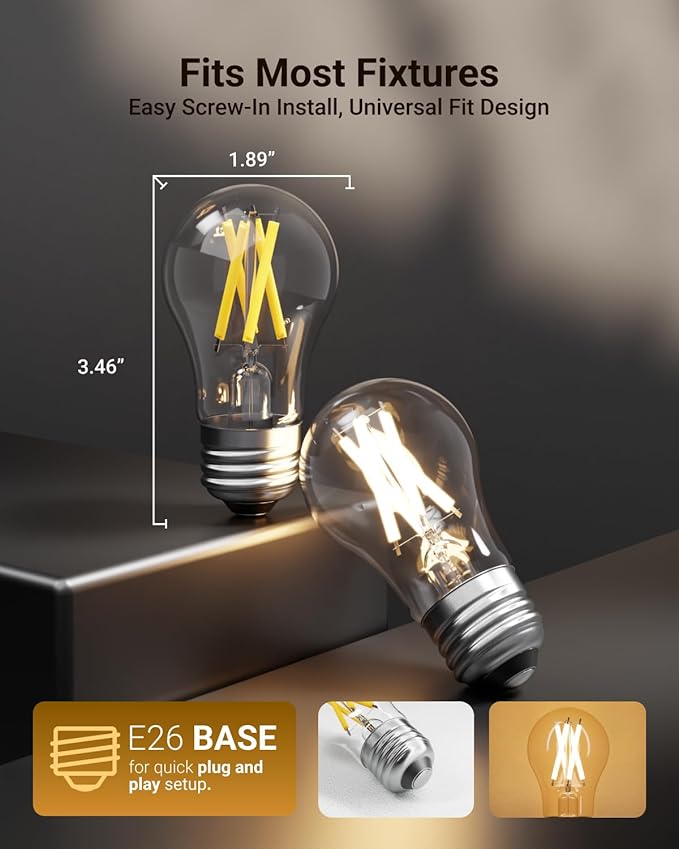 Sunco 20 Pack A15 Light Bulb LED, Edison Style Bulb, Dimmable Vintage Filament - Image 4
