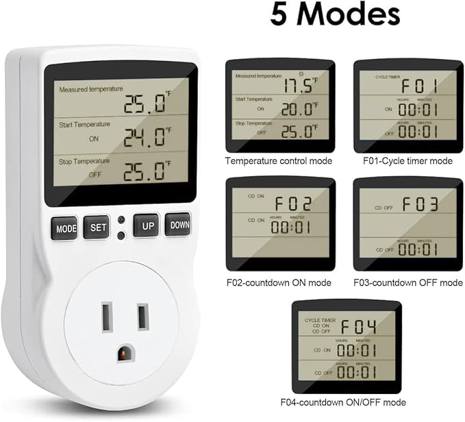 Diymore 1800W Plug in Thermostat Temperature Controller Electric Digital RV - Image 4