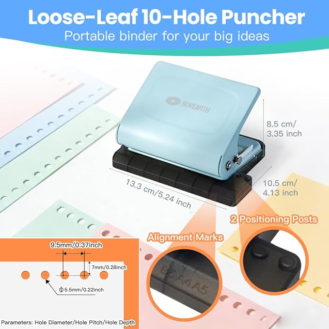 10-Hole Binding Machine for Planners, Metal Punch Loose Leaf Tool 26 Holes for - Image 3