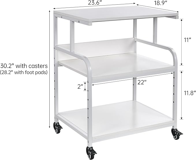 Fannova White Printer Stand, 23.6 x18.9 x 30 Inches Big Size Printer Table - Image 2