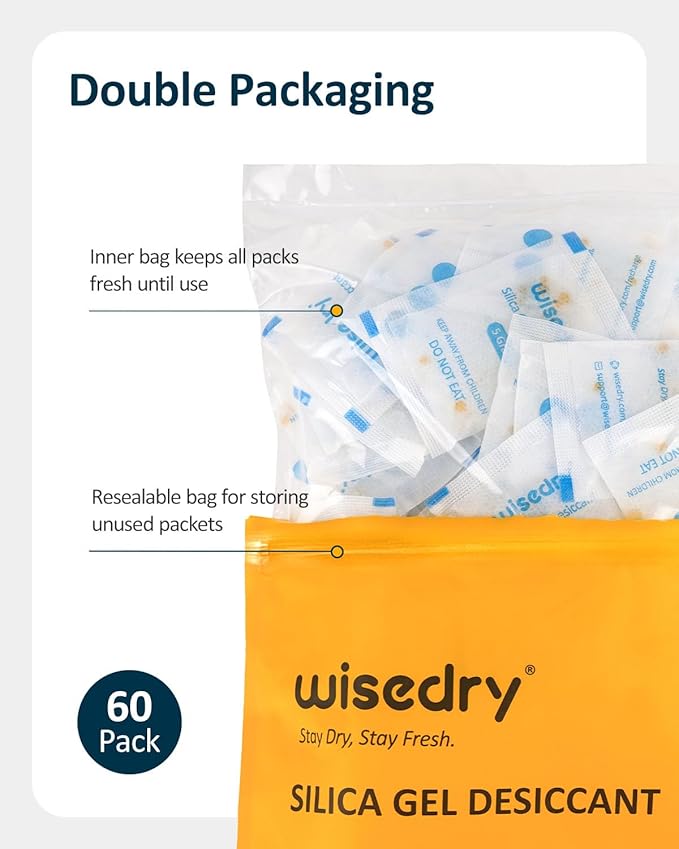 wisedry 5 Gram Food Grade Silica Gel Packs Rechargeable Desiccant Dehumidifiers - Image 5