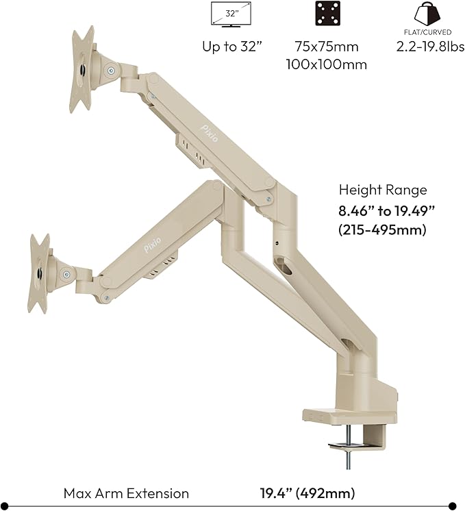Pixio PS1D Wave Beige Dual Monitor Arm Stand Desk Mount - Image 4