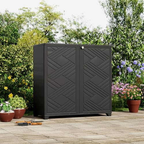 zzm indoor/outdoor storage cabinet waterproof, 34"x15"x34" plastic outdoor, side view