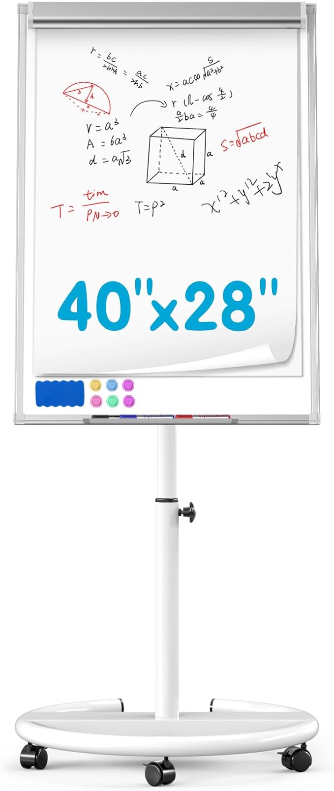 Mobile Dry Erase Board on Wheels 40 x 28 Inch-Magnetic Whiteboard Easel by DexBoard