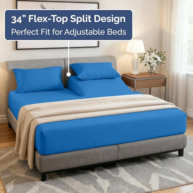 Split Head King Sheet Set – 4 Piece Flex Split Top King Sheets - Image 4