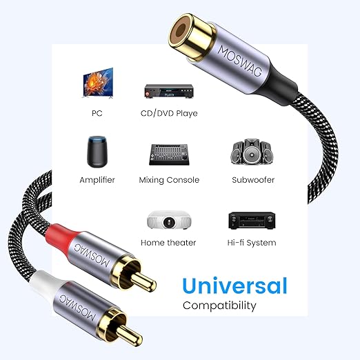 MOSWAG RCA Splitter, 1 Female to 2 Male, RCA Y Splitter Audio Video Cable - Image 5