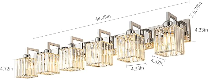 FDPBY Modern Bathroom Vanity Light 6-Lights Chrome Crystal Wall Lamp Bathroom - Image 3