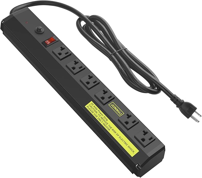 JUNNUJ Heavy Duty Metal Power Strip 20 Amp, High Amp Surge Protector 6 Outlet by JUNNUJHome