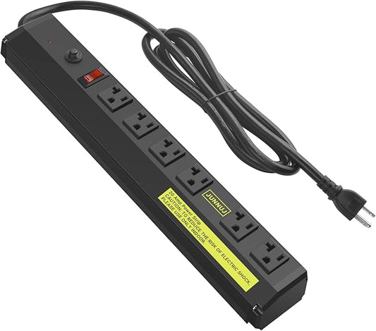 JUNNUJ Heavy Duty Metal Power Strip 20 Amp, High Amp Surge Protector 6 Outlet by JUNNUJHome