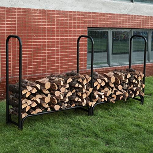 gaspro 8ft firewood rack outdoor with waterproof cover, front angle view