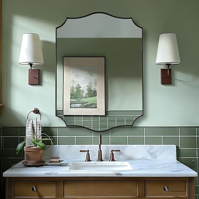 ANDY STAR Scalloped Bathroom Mirror, Antique Bronze Decorative Bathroom Mirrors - Image 6