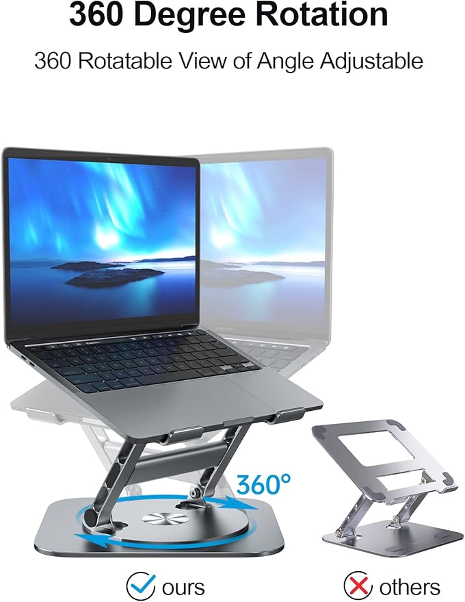 MCHOSE Laptop Stand, 360 Swivel Aluminum Computer Stand Ergonomic Laptop Riser - Image 2