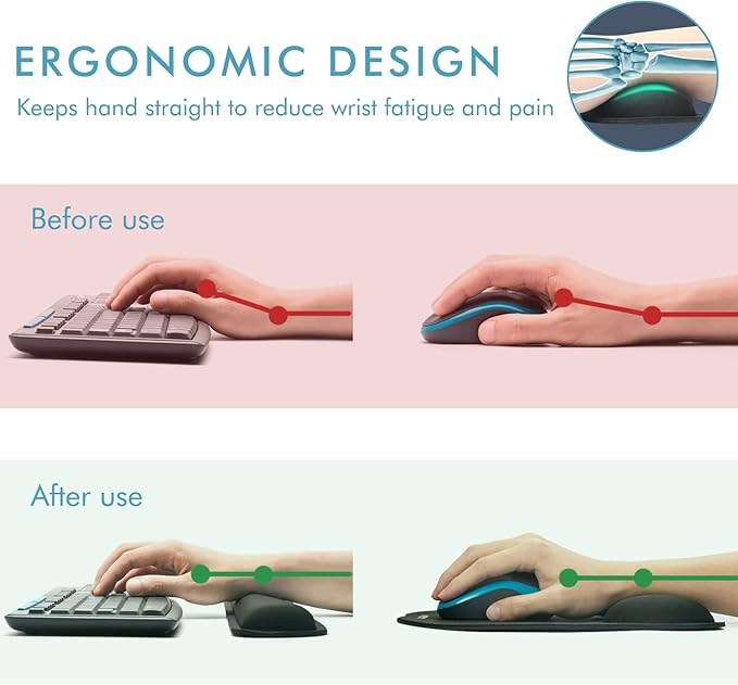 VAGAU Premium Keyboard Wrist Rest and Mouse Pad Wrist Support, Ergonomic Memory - Image 3