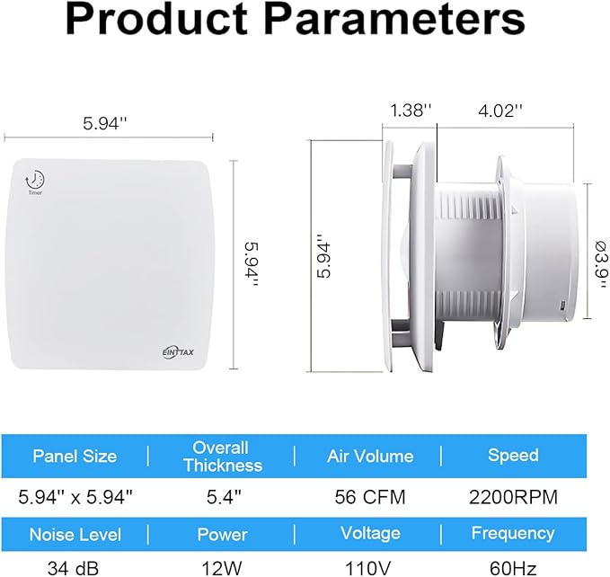 EINTTAX 4 Inch Exhaust Fan, 56CFM Wall Mount Bathroom Exhaust Fan - Image 2